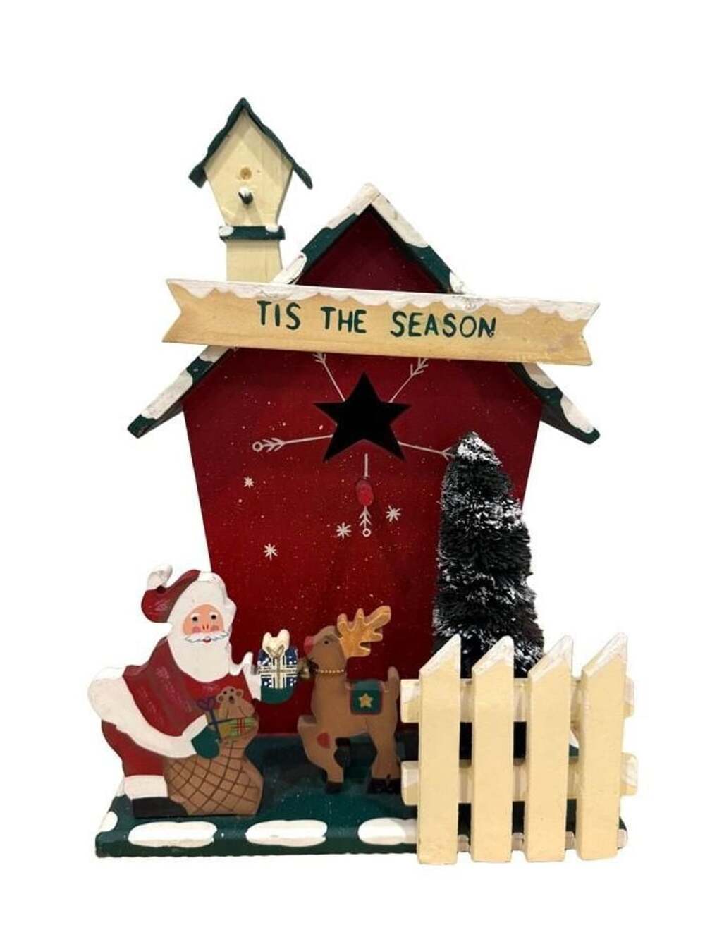 Wooden Christmas Diorama 'Tis The Season Santa Claus and Reindeer 12” Birdhouse